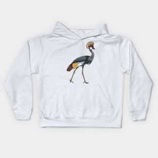 Grey crowned crane cartoon illustration Kids Hoodie